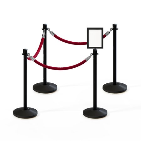 MONTOUR LINE Stanchion Post and Rope Kit Black, 4CrownTop 3Maroon Rope 8.5x11V Sign C-Kit-3-BK-CN-1-Tapped-1-8511-V-3-PVR-MN-PS